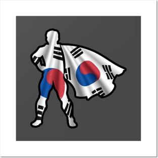 South Korean Hero Wearing Cape of South Korea Flag Hope and Peace Unite in Korea Posters and Art